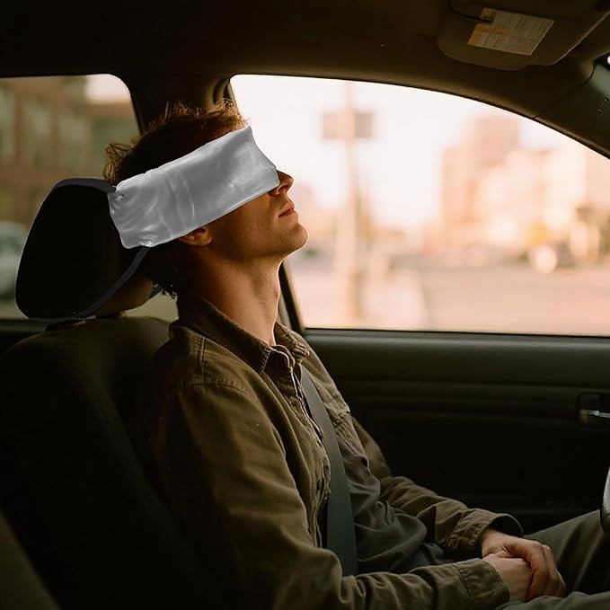 Travel Pillows for Airplanes, Airplane Head Strap with Silk Eye Mask for Sleeping, Long Flights & Car Road Trips 360°Headrest Neck Support, Stops Bobbing, Small & Compact (Gray)