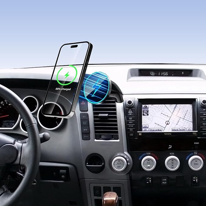 Phone Holder for Toyota Tundra 2007 2008-2013/Sequoia 2008-2015 2016 2017 Accessories Car Magnetic Phone Mount Compatible with Wireless Charger, Strong Magnets Fast Wireless Charger Cell Phone Base