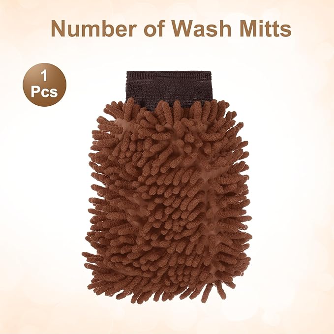 HARFINGTON Chenille Microfiber Car Wash Mitts 9.8" x 7.9" Scratch Free Wash Gloves Absorbent Double Sided Plush Cleaning Drying Mitts for Car Washing Home Brown