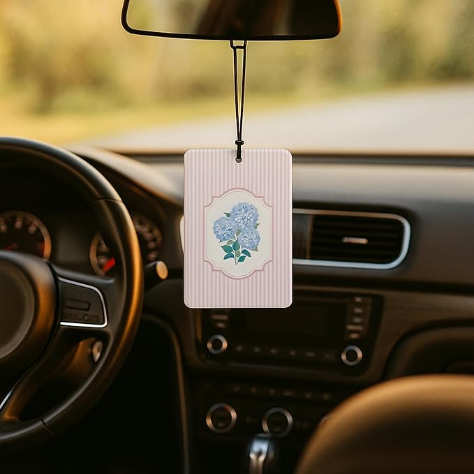 Rustic Blue Hydrangeas Floral Car Air Freshener 4 Pcs, Retro Cottagecore Flower Pink Striped Air Freshener Hanging for Cars Books Closet Drawer Bathroom, Preppy Girly Car Accessories for Women