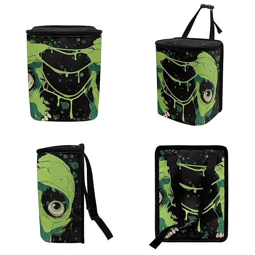 1.2 Gallons Car Trash Bag Hanging, Spider Webs Skeletons Car Garbage Bags, Adjustable Hanging for Tail of Console of Seats, Odor-Free with Zipper Leak-Proof Lid Design