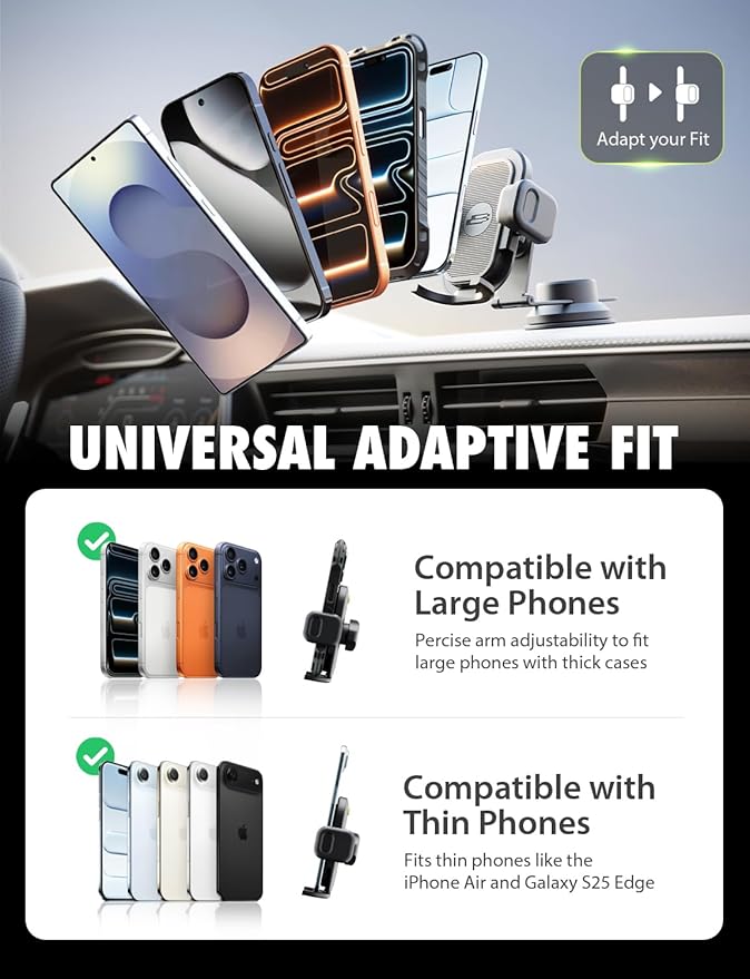 Bracketron TripGripPro Suction Cup Phone Mount for Car - 3-in-1 Tesla Phone Mount with 360° Rotation, Temperbond Suction Technology for Windshield Dashboard Display