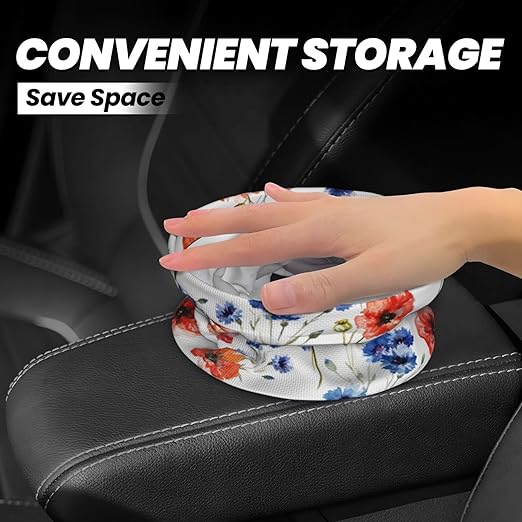 Car Trash Bag Watercolor Red Blue Flowers Waterproof Trash Small Car Can Portable Collapsible Car Garbage Can Hanging for Back Seat Floor or Hanging Headrest Car Decor Road Trip Essentials