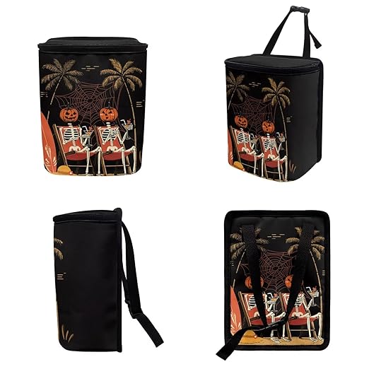 1.2 Gallons Car Trash Can for Women,Pumpkin Skull Auto Trash Can for Car, Adjustable Hanging for Tail of Console/Back of Seat, Odor-Free with Zipper Leak-Proof Lid Design, Small and Convenient
