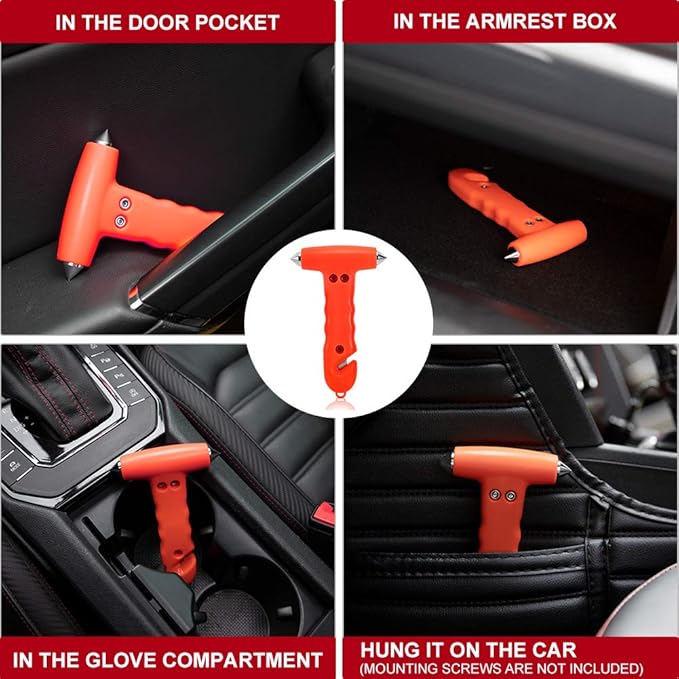 Car Safety Hammer 2-Pack, Auto Emergency Escape Hammer with Window Breaker and Seat Belt Cutter, Striking Red Emergency Escape Tool for Car Accidents