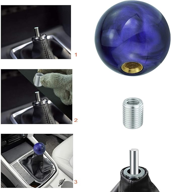 Lunsom Round Shift Knob, Ball Shape Gear Shifter Lever Head Shift Ball Car Stick Handle Fit Most Automatic Manual Transmission Vehicle (M8x1.25, Purple)