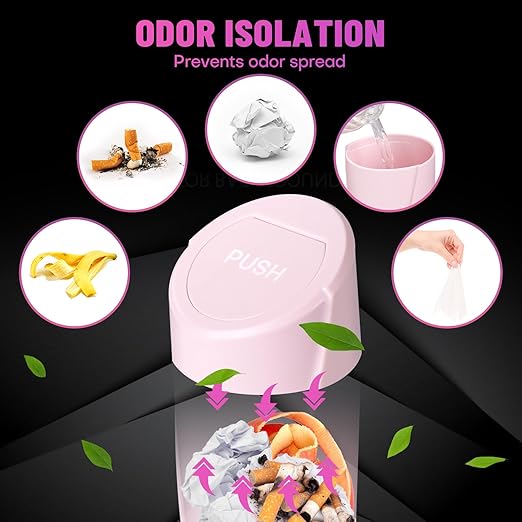 Car Trash Can Bin with Lid - Car Garbage Can Cup Holder - Pink Mini Leakproof Vehicle Garbage Bin with 20pcs Trash Bags - Automobile Organizers and Storage for Front Back Seat Accessories