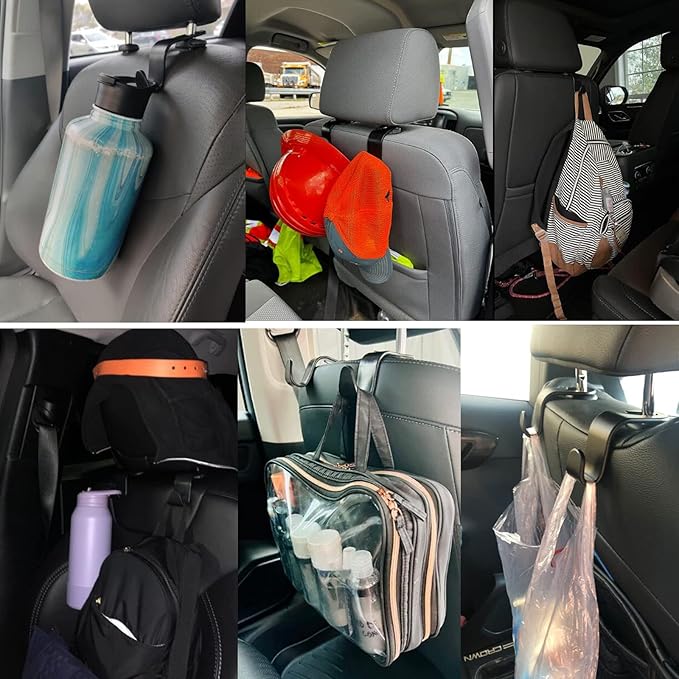 Car Seat Headrest Hook 4 Pack Vehicle Backpack Hooks Hanger Vehicles Holder Organizer for Purses,Bags,Cloths,Car Water Bottle Hook Seat Accessories