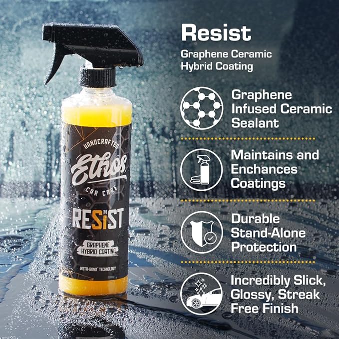 RESIST Graphene Spray Coating - UV Ceramic Coating for Cars - 2-in-1 Hybrid Formula Ceramic Spray Coating for Cars for Incredibly Slick, Glossy Finish - Graphene Ceramic Coating Protection for Car