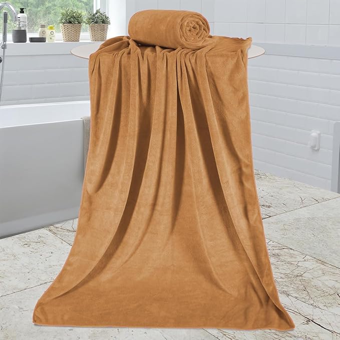JML Large Microfiber Bath Towels Set of 2, 30" x 60", Oversized, Soft, Super Absorbent Fast Drying for Shower, Swimming, Sauna, Pool, Beach, Sport, Fitness, Yoga, Beige