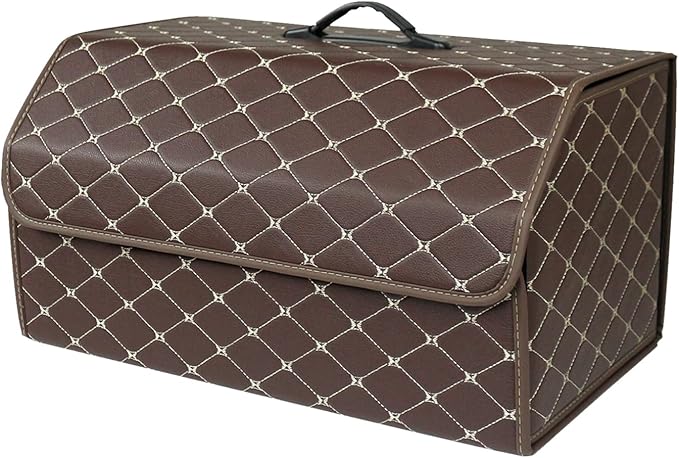 Ergocar Car Trunk Organizer Luxury Foldable Car Boot Tidy Storage Box Waterproof PU Car Boot Storage Organiser for Car/SUV/Truck/Auto (Brown-L)