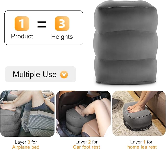 Maliton Inflatable Foot Rest Pillow for Air Travel, Toddler Airplane Travel Essentials, Car Seat Foot Rest for Kids, Adjustable Height Leg Rest Pillow for Airplane, Home, Office(Dark Grey, 2 Pack)
