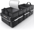 HOTOR Trunk Organizer - Car Organizer with Built-In Leakproof Car Cooler, Collapsible Trunk Organizer with Cooler for SUV, Sedan, with Base Panel (3 Compartments, Black), 35.4"×14.2"×10.6"