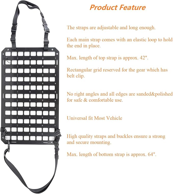 TACNEX Rigid MOLLE Panel for Car Seat Back Organizer Vehicle EDC Tactical Gear Holder Pouch Holster Mount Rack Modular Storage Plate Auto Interior Accessories for Truck Pickup SUV Van