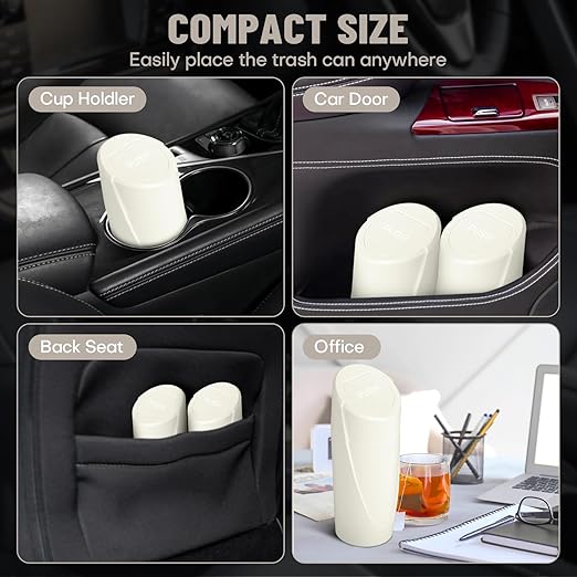 Car Trash Can Bin with Lid - 2 Packs Car Garbage Can Cup Holder - Cream Mini Leakproof Vehicle Garbage Bin with 40pcs Trash Bags-Automotive Organizers and Storage for Front Back Seat Accessories