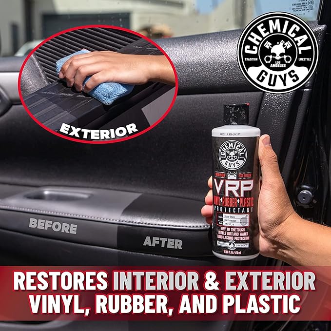 Chemical Guys VRP Protectant & WonderWave Applicators Kit - 16 oz Vinyl, Rubber, and Plastic Dressing with Foam Applicators - Restores Your Car's Interior & Exterior Surfaces