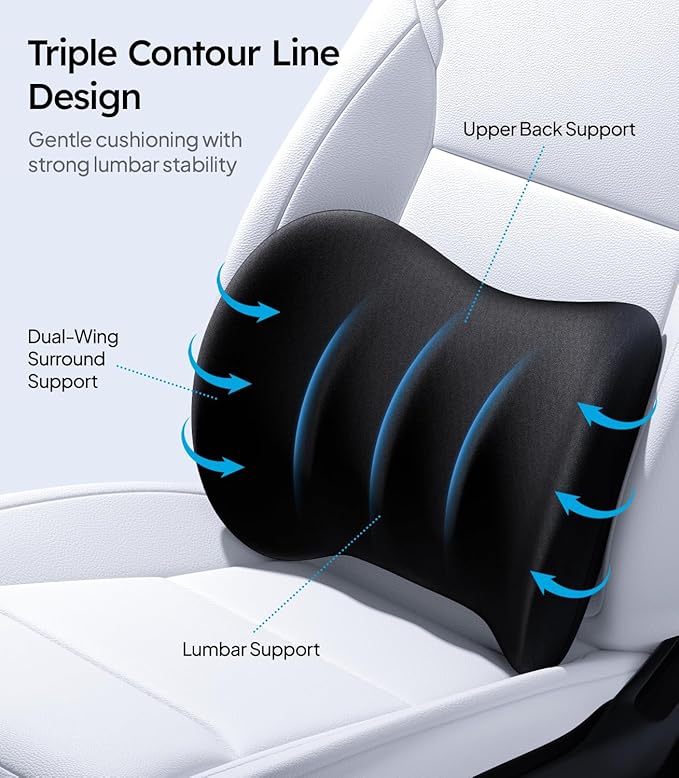 Wigoo 2026 Car Neck Pillow and Lumbar Support Pillow for Car Kit [Ergonomic Design, Pressure Relief] Soft Car Headrest Pillow Back Cushion with Adjustable Strap, Fits All Vehicles (Black)