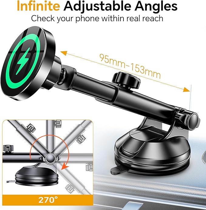 Coolpow for MagSafe Car Mount Charger【Ultra Magnet】Magnetic Phone Holders for Your Car Charger【Windshield+Vent+Dash】Magnetic Wireless Car Phone Holder Charger Car Mount for iPhone 17 Pro Max 16 15 14