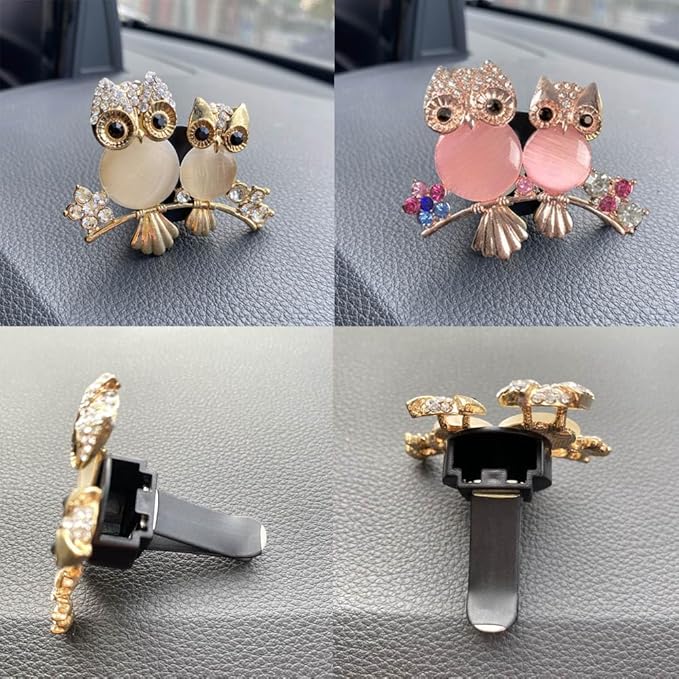 ZOSTLAND Rhinestone Car Decorative Clip,Car Air Fresheners,Metal Vent Clip,Bling Auto Air Vent,Personalized Automotive Interior Decoration Accessories,Auto Decor Gift for Women,Men (2pcs Owl)