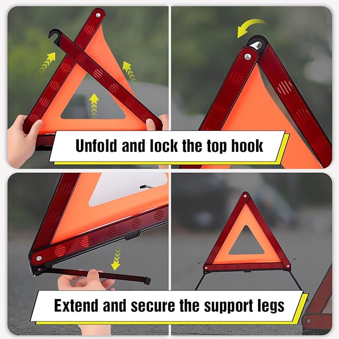XOOL Emergency Warning Triangle Kit – Roadside Safety Kit with Reflective Warning Triangles, High-Visibility Safety Vests, Storage Bag & Gloves for Car Breakdowns & Emergencies