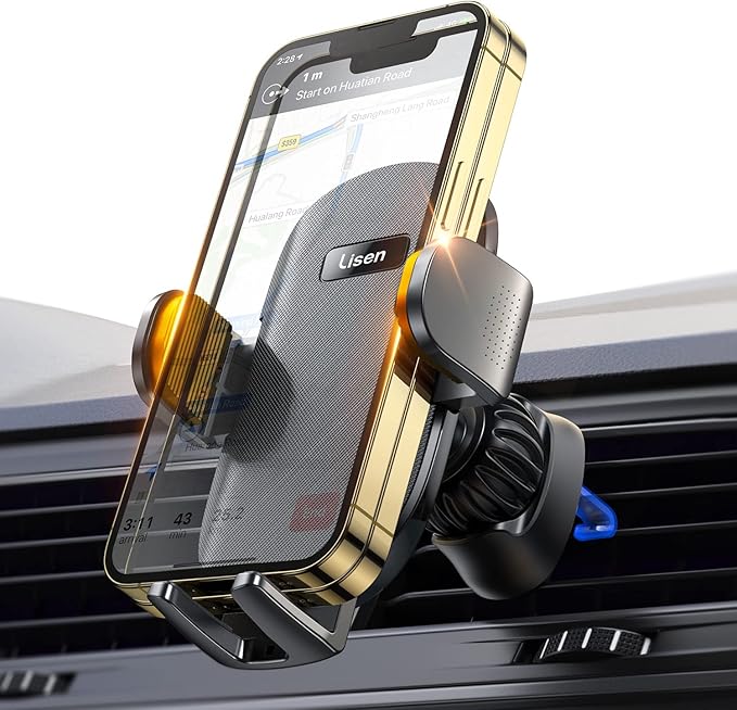 LISEN Phone Mount for Car [Ultla Stable] Phone Holder for Car Vent[Never Blocking] Steel Hook Clip Car Phone Holder Mount for iPhone 15 14 13 Pro Samsung Galaxy S223/S22/S21 All Phones