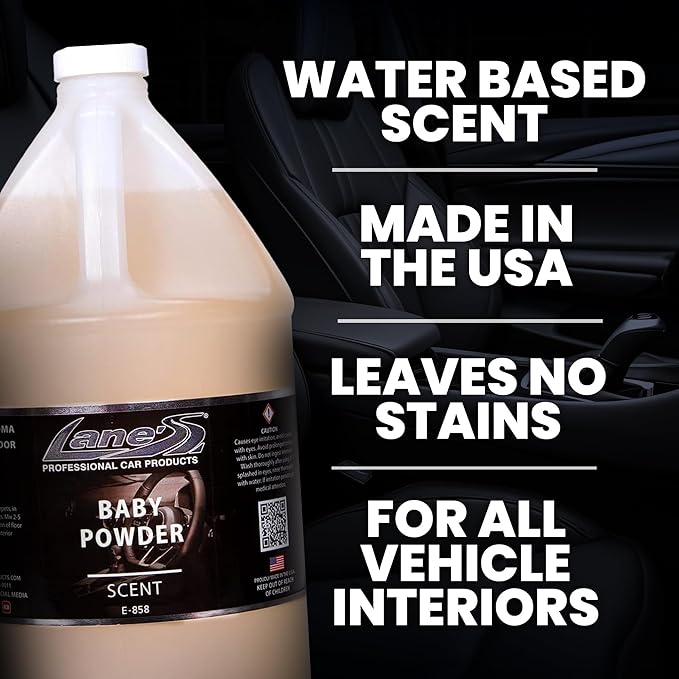 LANE’S Premium Car Air Freshener "Baby Powder" - 128oz Water-Based, Long-Lasting Auto Scent Spray - Food, Pet, Odor Smell Deodorizer for Cars, Trucks, SUVs' Interior Leather, Carpet, Upholstery