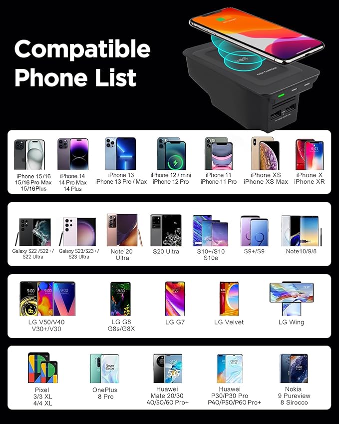 Car Wireless Phone Charger for Volvo 2017-2025 XC90 XC60 S90 S60 V90 V60 2025 2024 2023 2022 2021 2020 2019 2018 2017 Center Console Accessories Charging Pad