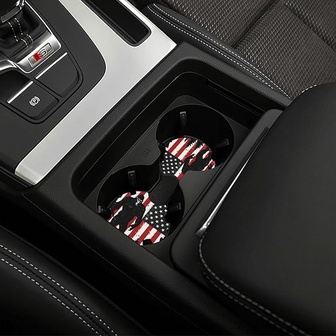 Bigfoot 4th of July Vintage America Flag Car Coasters for Cup Holders Pack of 2 Neoprene Cup Mat Pad Vehicle Interior Accessories for Men Women