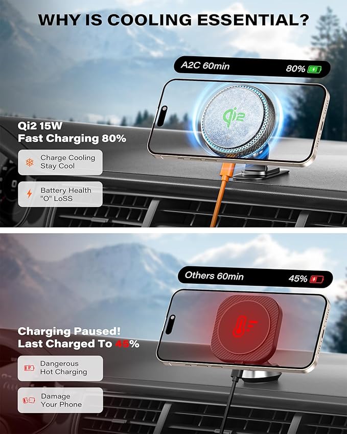APPS2Car for Qi2 15W MagSafe Car Mount Charger, Qi2-Certified MagSafe Car Charger, Air Vent/Dashboard Magnetic Phone Holder Car for iPhone 16 Pro Max Plus 15 14 13, Black