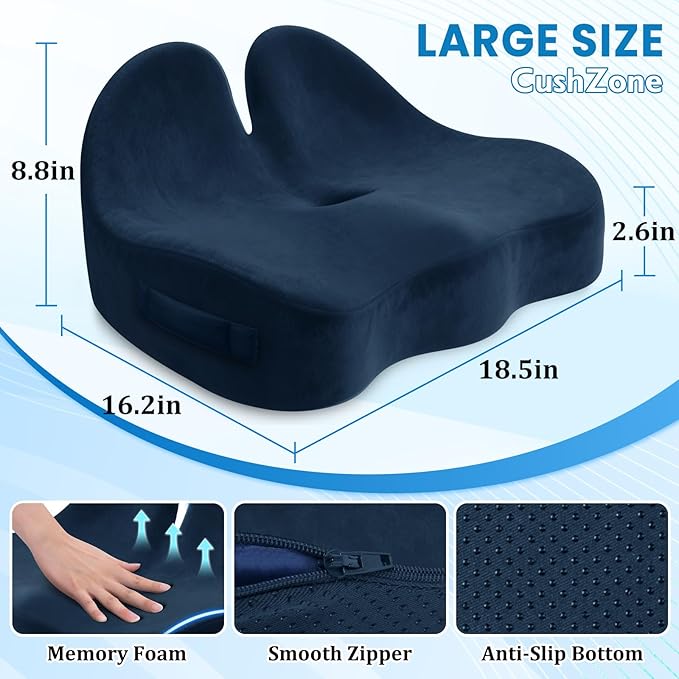 Seat Cushion, Memory Foam Office Chair Seat Cushion for Office Chairs/Car/Long Trip/Desk Chair/Gaming, Extra Large Size for Sciatica & Hip & Tailbone Pain Relief, Sciatica Support (Blue)