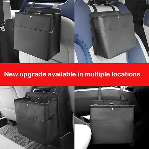 Foldable Car Trash Can, Hanging Car Garbage Can for Back Seat and Front Seat, Leather Automotive Garbage Organizer Bin for SUVs, Vans, and Trucks (No Garbage Bag)
