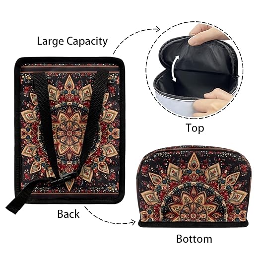 1.2 Gallon Mandala Print Car Trash Can with Leak-Proof Lid, Easy Install, Ideal for Family Trips and Camping