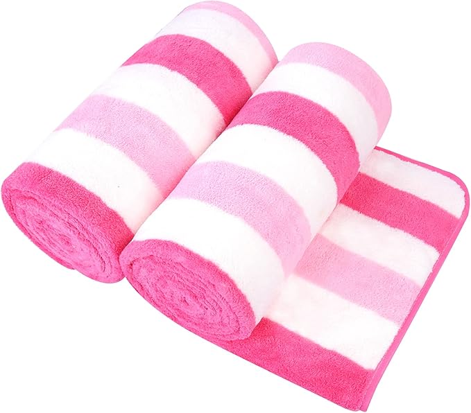 JML Microfiber Bath Towels, Bath Towel 2 Pack(30" x 60"), Oversized, Soft, Super Absorbent and Fast Drying, Multipurpose Use for Sports, Fitness, Yoga, Cabana Stripe Pink