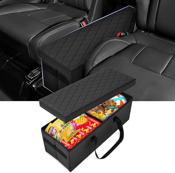 Autorder Car Seat Organizer for 2019-2025 2026 Subaru Ascent Accessories Portable Backseat Organizer with Lid Handles Multipurpose Car Floor Storage for Kids Toys Baby Products Daily Necessities