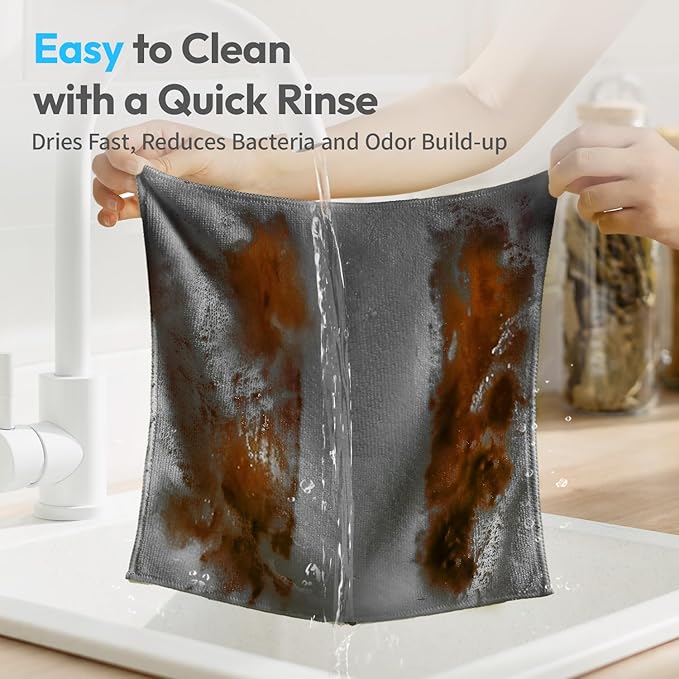 Microfiber Cleaning Cloth 12"X12" 24 Pack Grey Lint Free Microfiber Towels for Cars-Extra Thick, Streak-Free, Fast Absorbent - Reusable Multi-Purpose Housekeeping Rags for Cars