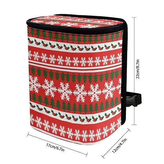 1.2 Gallons Hanging Trash Can, Traditional Christmas Garbage Bags for Cars, Adjustable Hanging for Tail of Console/Back of Seats, Odor-Free with Zipper Leak-Proof Lid Design