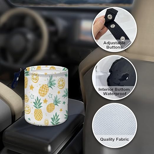 Tropical Pineapple Cute Car Trash Bag, Hanging Car Organizer and Storage Bag, Trash Bin for Car Accessories, Vehicle, Travelling, Camping