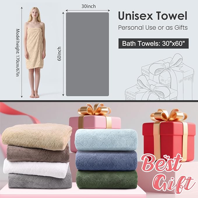 JML Bath Towels, Pack of 4, 30"x60", Large Microfiber Towel Set, Ultra Soft, Super Absorbent, Fast Drying, Perfect for Sauna, Shower, Pool, Sport, Travel, Fitness, SPA,Yoga, Coral Fleece - Camel