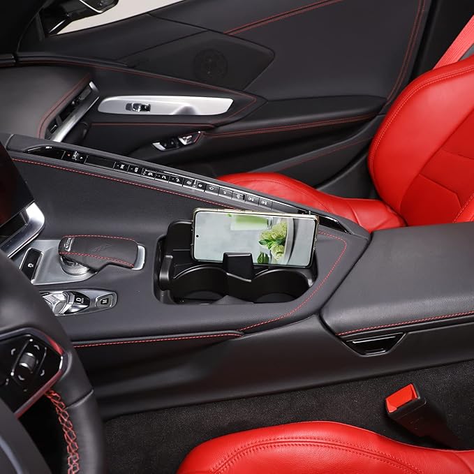 CHEAYAR Cup Holder Inserts Compatible with Chevrolet Corvette C8 2020-2023 Z06 Z51, Expander for Car, Pocket Organizer, Shelves Designed Things Like Phones and Glasses, Accessory (C8-SBJ)