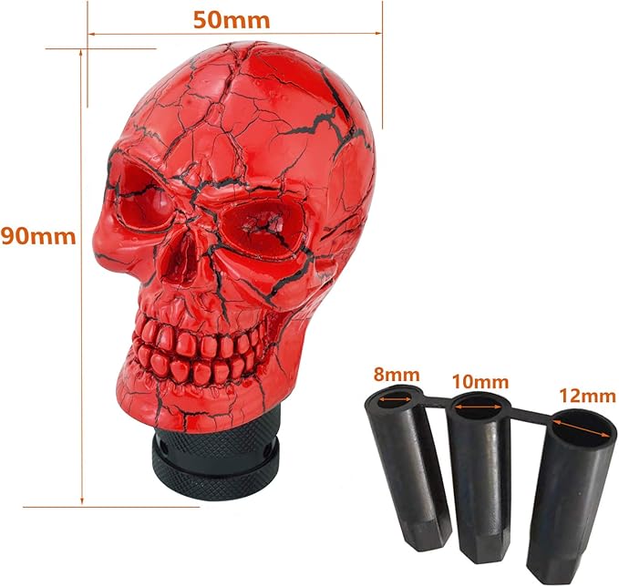 Lunsom Skull Gear Stick Shifter Knob, Resin Gear Shift Head Shifting Stick Handle Car Transmission Fit Automatic Manual Vehicle (Red)