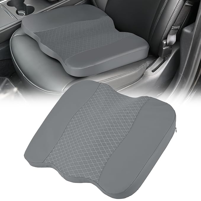 Nilight Car Seat Cushion Grey Leather Breathable Mesh Splicing Cushion Memory Foam Suitable for Daily Life Driving Relieves Sciatica and Tialbone Pain Improves Drive Visibility