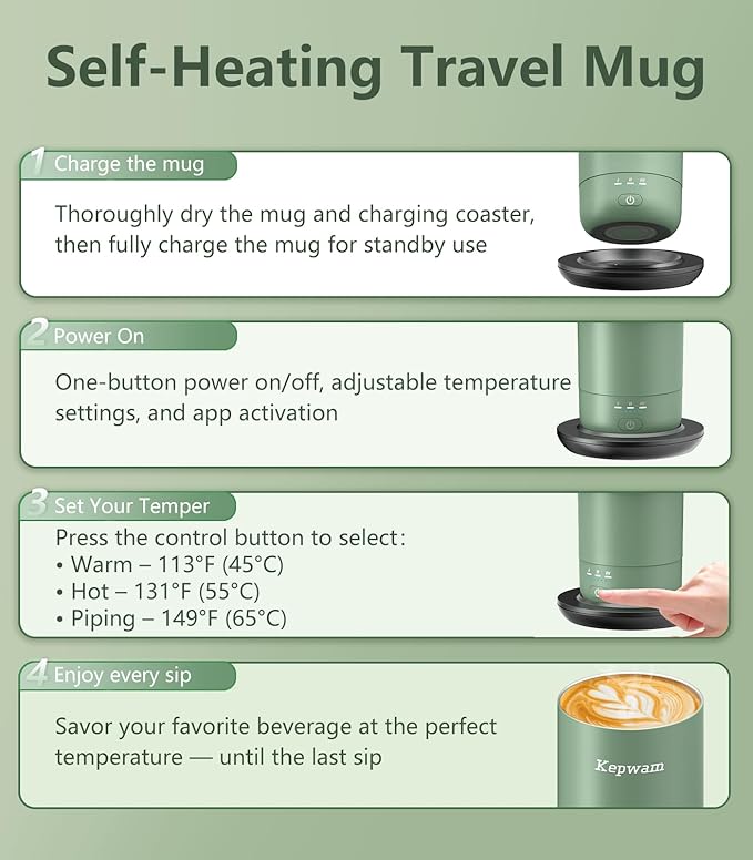 Self-Heating Travel Mug 20oz, Temperature-Controlled Coffee Warmer Mug, Smart Travel Coffee Mug Keep Coffee Drinks Hot, Heated Mug Great for Driver Outdoor Fits Car Cup Holders