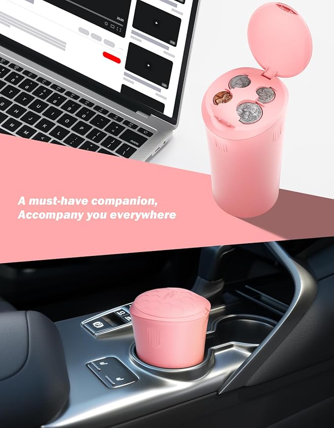 JOYTUTUS Coin Holder for Car, Larger-Capacity Car Change Holder Organizer, Universal Car Coin Holder for Cup Holder, Coin Dispenser Storage Fit Most Car & Trucks Car Accessories(Pink, 1 Pack)