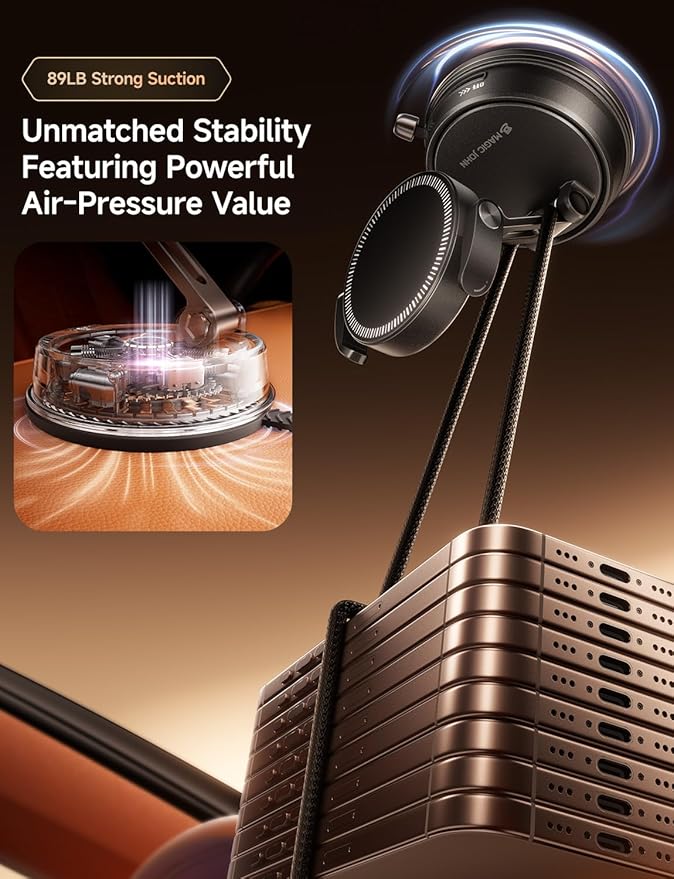 MAGIC JOHN for MagSafe Car Mount [20 N55 Magnets & Clip Arm] 360° Adjustable Magnetic Phone Holder for Car Phone Holder Mount Holders Cell Phone Holders for Your Car Accessories for iPhone 17 Promax ﻿