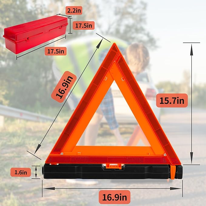 AYKRM 3Pack Car Warning Triangle Heavy Reflective Warning Road Safety Triangle Kit Suitable for car Breakdown and Temporary Parking on The Road.