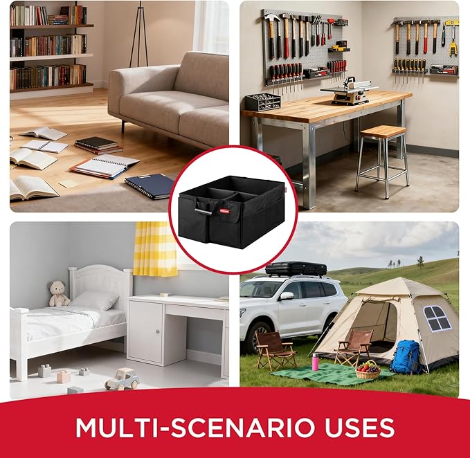 Rubbermaid Car Organizer, Collapsible Trunk Organizer, Multi-Compartment Car Storage Organization for Car Accessories, 3 Compartments Without Cover, 22.83"*16.54"*10.63"