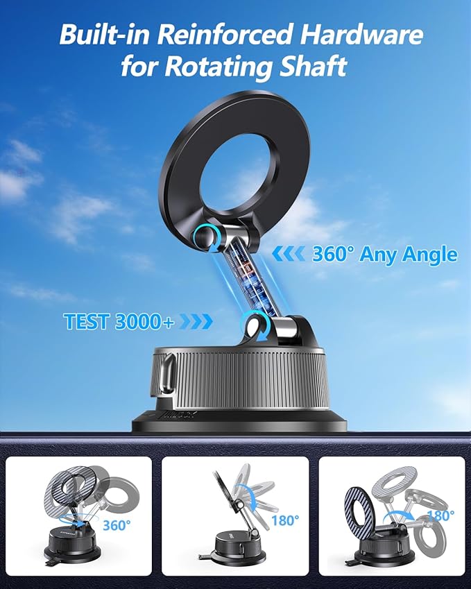 Magnetic Phone Holders for Your Car [89+LBS Suction & 3200gf Magnetic] 360° Adjustable Magsafe Car Phone Mount, Vacuum Suction Cup Car Mount for iPhone 17 Pro Max 16 15 14 13 12 Air Plus