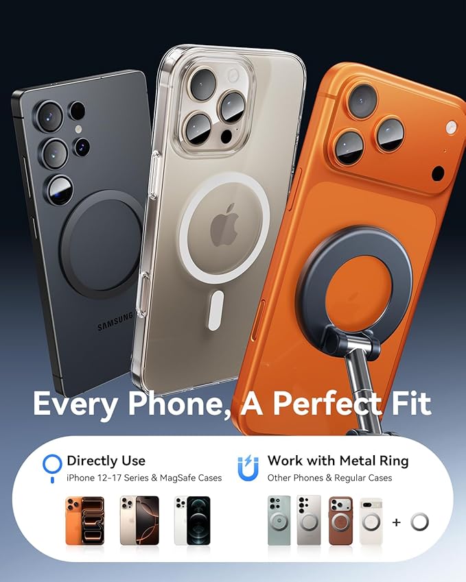 Car Phone Holder for Magsafe Car Mount [108+LBS Strongest Suction & 3000gf Magnetic] Vacuum Magnetic Phone Holders for Your Car 360° Adjustable Carbon Fiber Car Phone Mount for iPhone & Android Orange