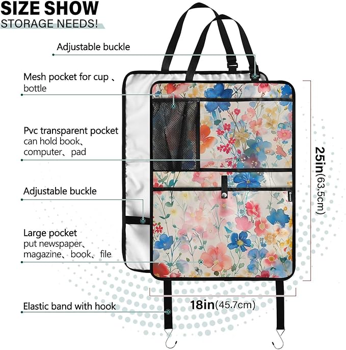 1 Pack Backseat Car Organizer with Storage Pockets Seat Back Organizers for Kids Kick Mats Backseat Protector Automotive Ink Blue Floral