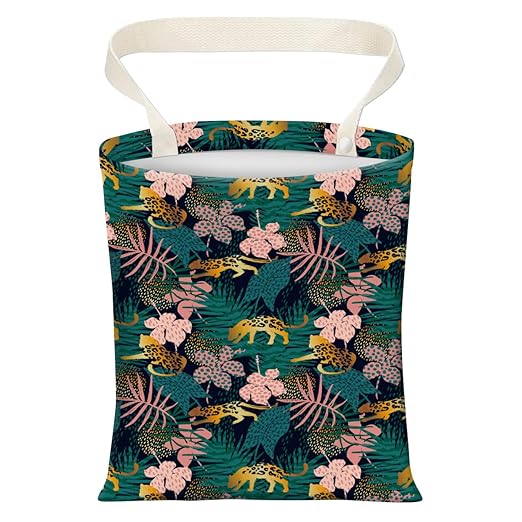 Cute Car Trash Can, Hanging Canvas Car Back Seat Organizer and Storage Bag, Funny Car Trash Bag For Travelling, Outdoor Tropical Leopard Jungle